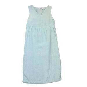 Aqua Green Linen Sleeveless Midi Dress XS Sigrid Olsen Summer Spring Sundress